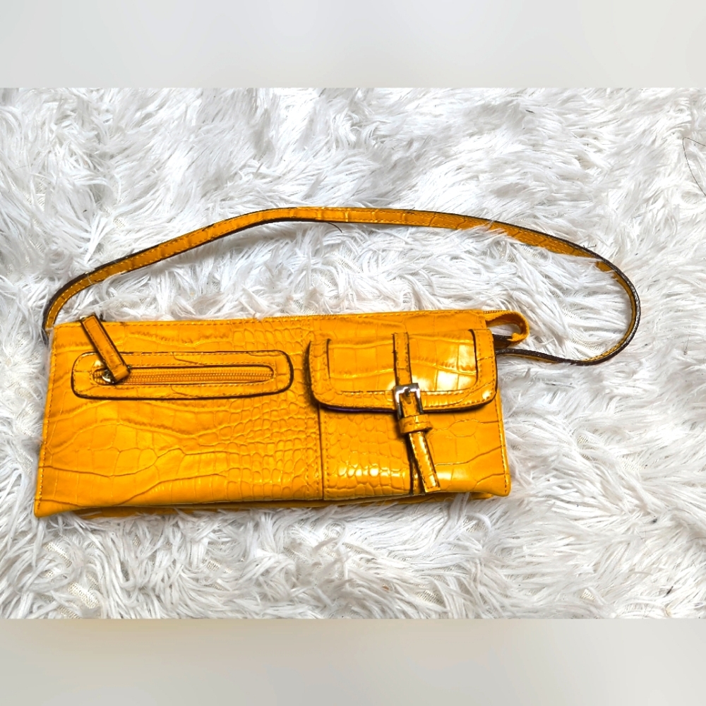 Yellow & Purple Crocodile-Embossed Women's Small Hand Bag